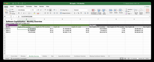 Screenshot of CapEx report interface