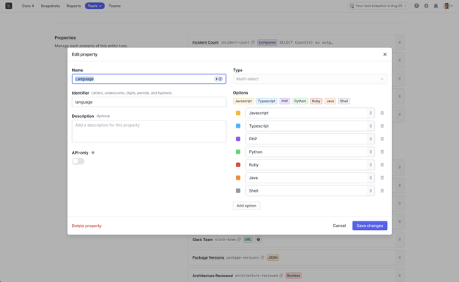 Property settings