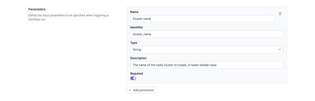 Workflows settings page: parameters section