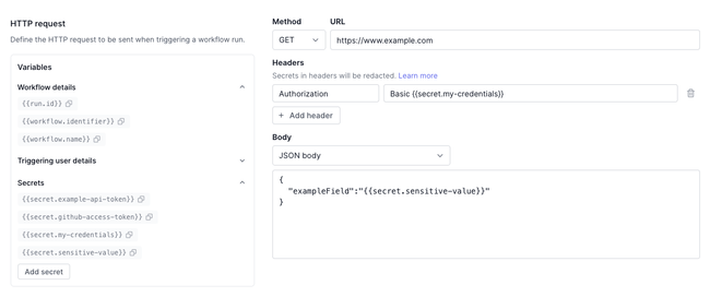 Add secret from Workflow settings