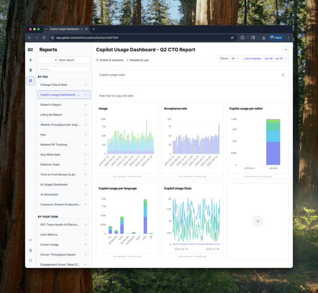 Custom reports example with Copilot usage