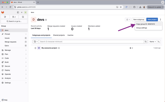 GitLab Group ID Screenshot