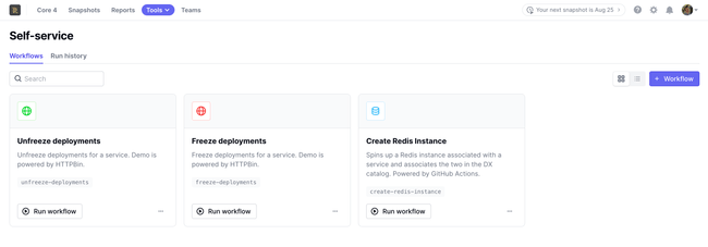Workflows list page