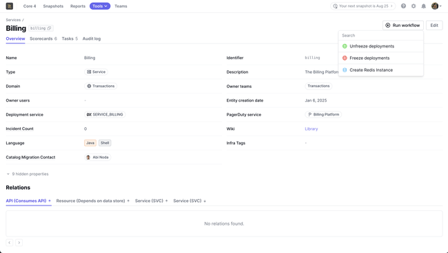 Entity Detail page with run workflow button