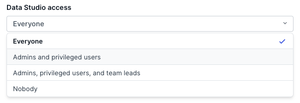 Dropdown where admin can set Data Studio access