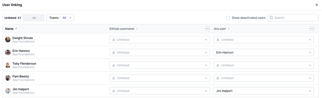Unlinked users view