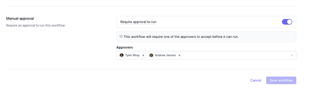 Manual approval setting in the workflow editor