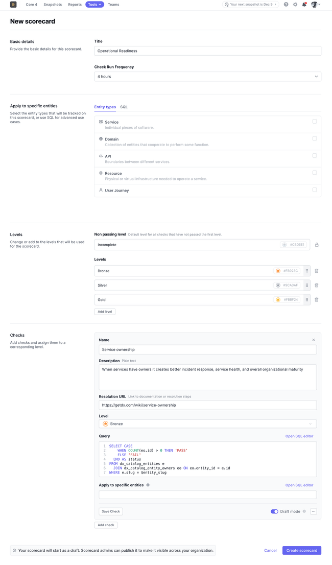 Scorecard settings