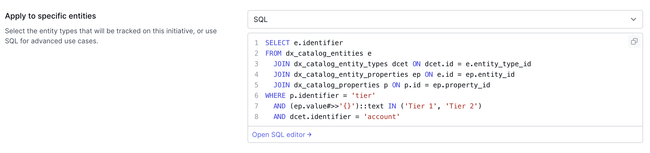 Initiative entity filter sql example